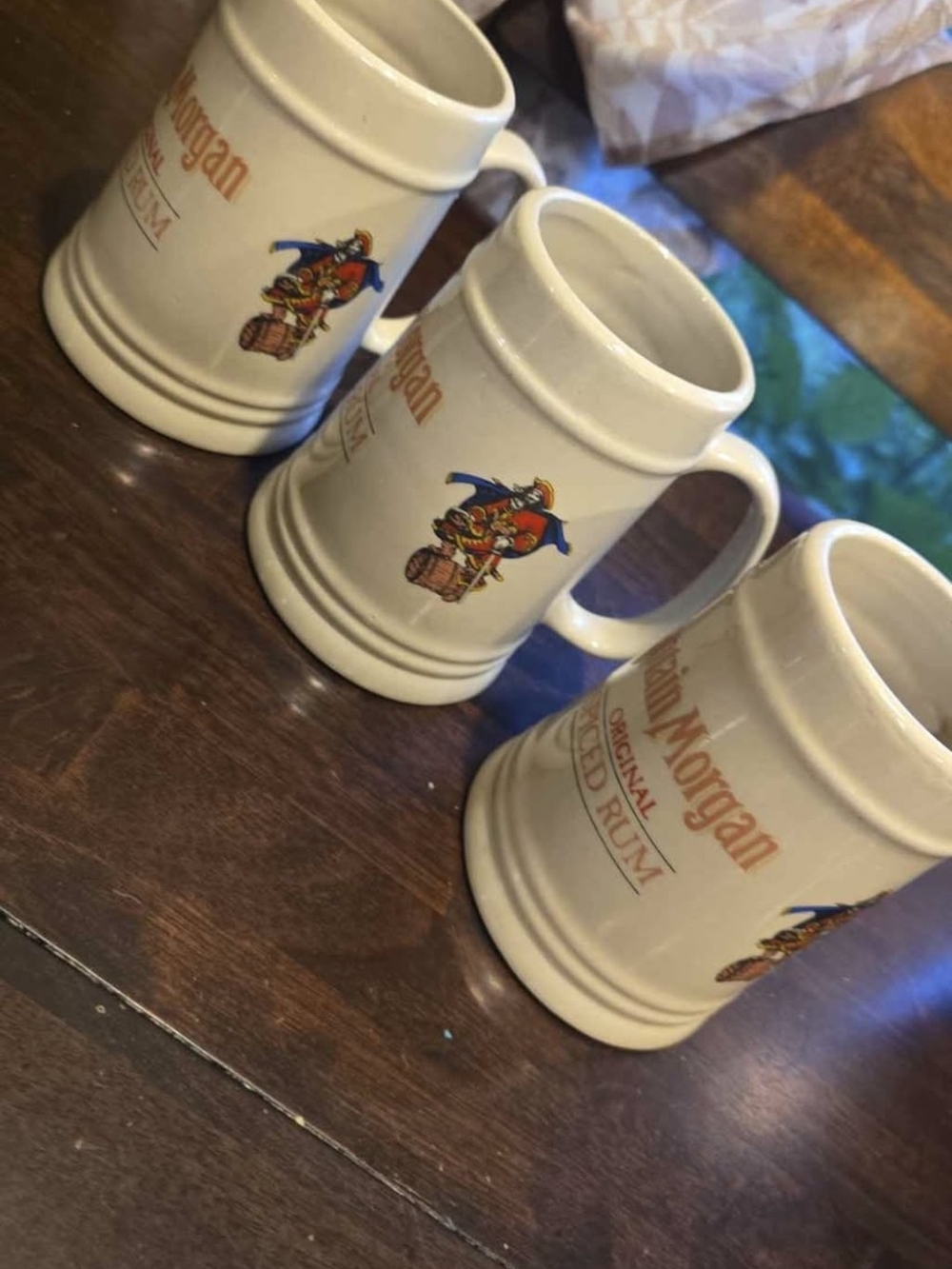 Captain Morgan White Ceramic Beer Mugs - Set of 3